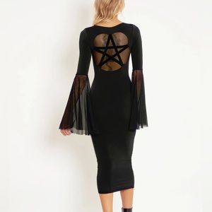 Blackmilk Secret Magic Sheer Sleeve Midi Witchy Bodycon Dress size XL